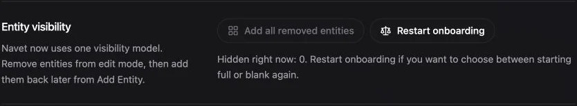 Entity visibility settings showing a summary of removed entities.